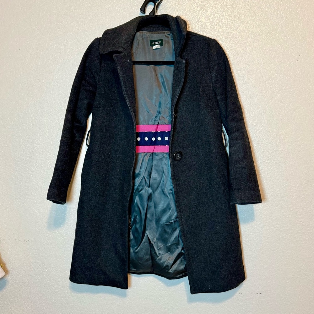J. Crew Cashmere & Wool Harriet Plum Pea Coat Charcoal Gray Size 0 Petite - Picture 12 of 15
